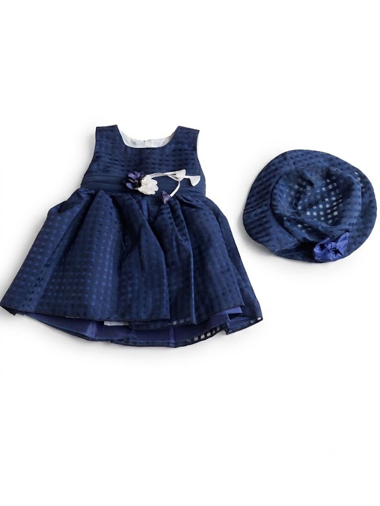 Sleeveless baby/toddler girl party dress and matching sun hat set