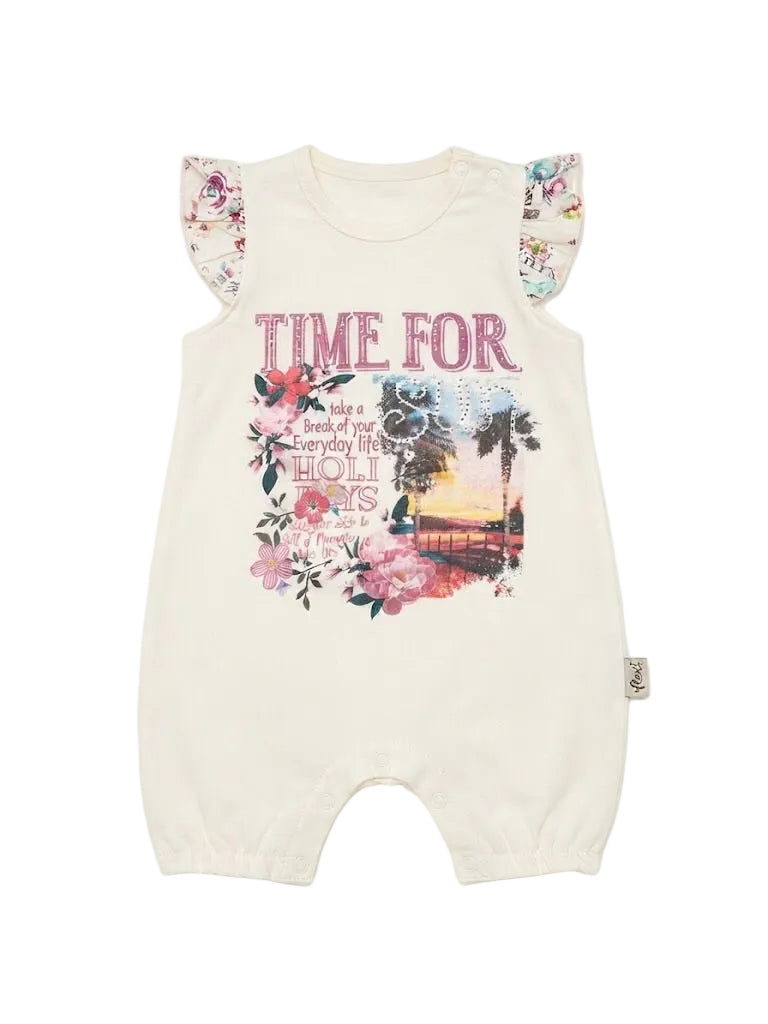 "Time For" Tropical Floral Ruffle-Sleeve Baby Romper