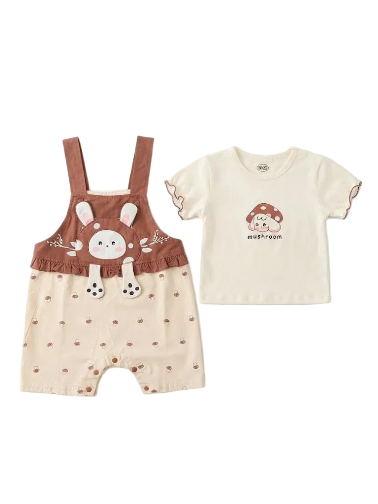 "Mushroom" Bunny Overalls and T-Shirt Baby Set