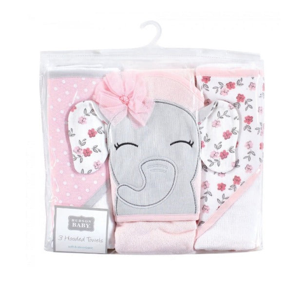 Hudson Baby Infant Girl Cotton Rich Hooded Towels, Floral Pretty Elephant, One Size