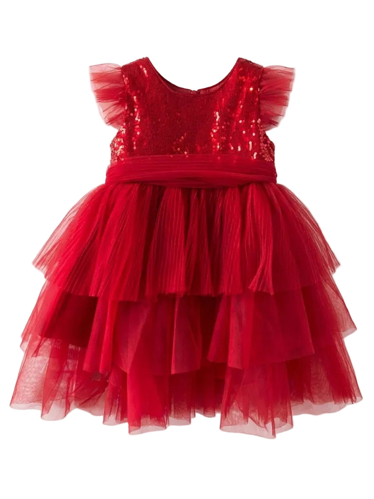 Flutter-sleeve baby/toddler girl party dress