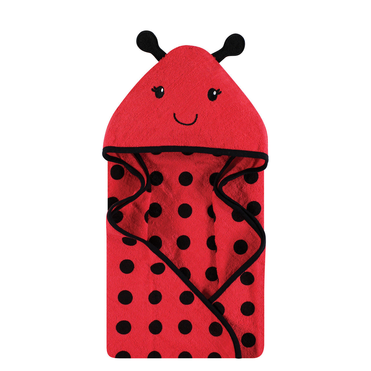 Hudson Baby Cotton Poly Animal Face Hooded Towel, Red Ladybug