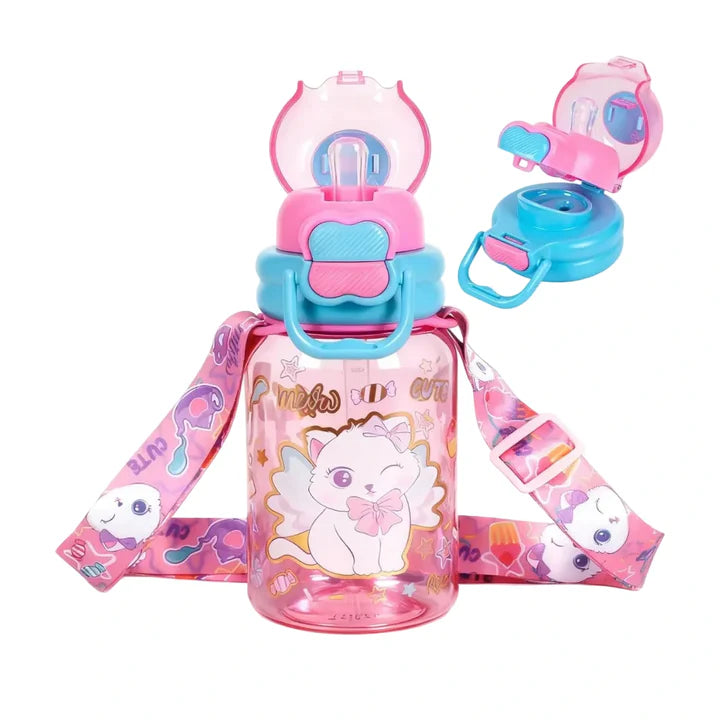 VEST Kitty 600 ml Three Ways One Click Straw Plastic Water Bottle BPA Free