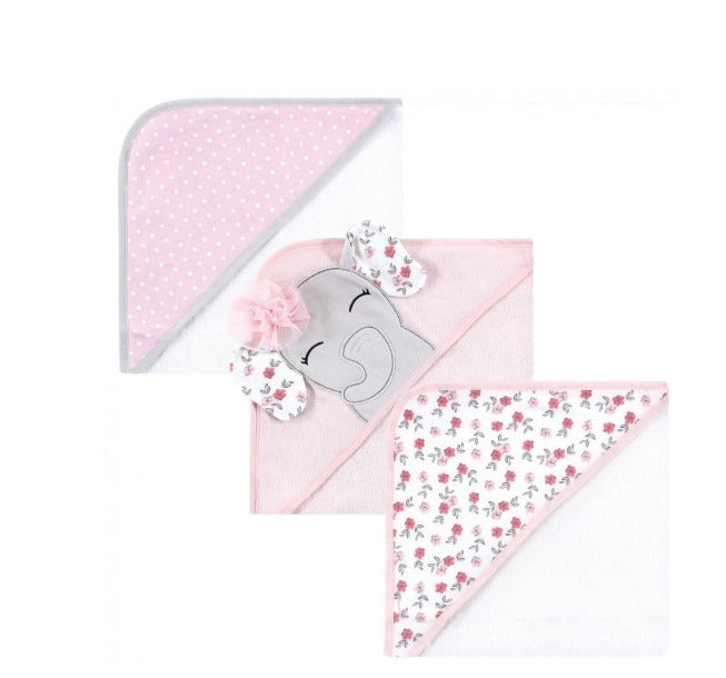 Hudson Baby Infant Girl Cotton Rich Hooded Towels, Floral Pretty Elephant, One Size