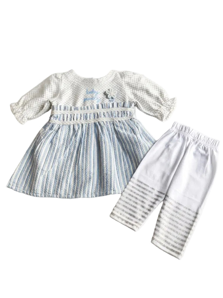 Long-sleeve girl frock and trouser set
