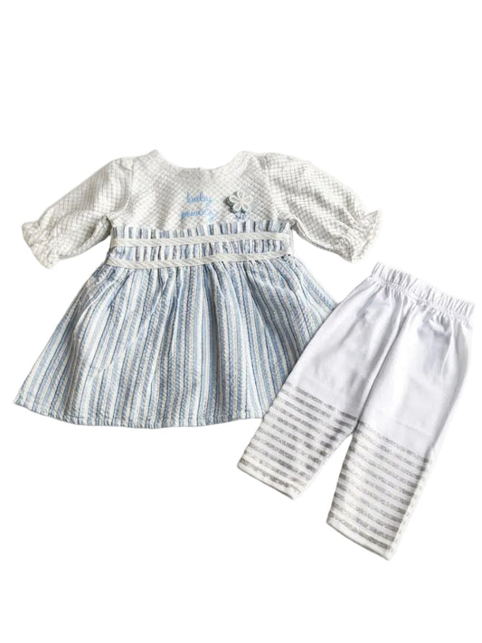 Long-sleeve girl frock and trouser set