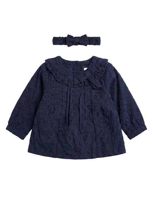 Long-sleeve baby/toddler girl top with matching headband