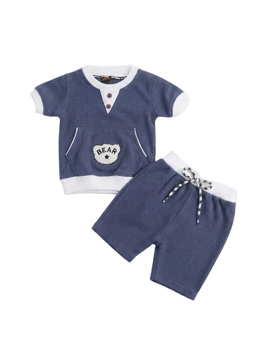 Kids' "BEAR" Pocket Ribbed Summer Co-Ord Set