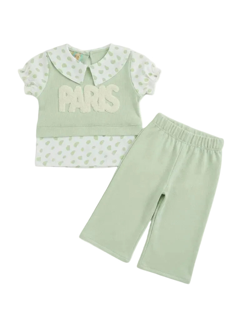Girls' "PARADISE" Layered Collar Top & Pant Set