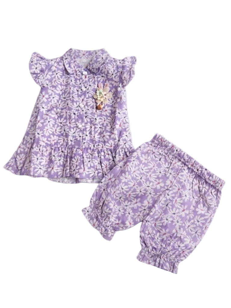Girls' Daisy Floral Peplum Top & Bloomer Pant Set