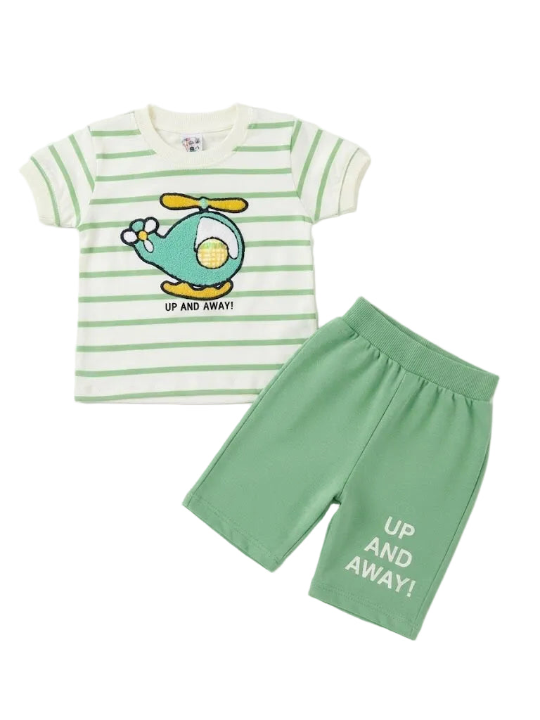 UP AND AWAY!" Helicopter Striped T-Shirt & Short Set