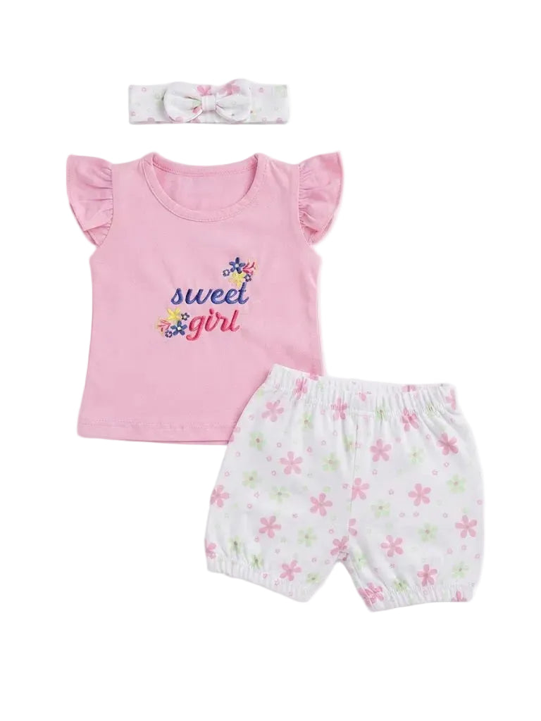 Sweet Girl" Flutter-Sleeve Top, Bloomer & Headband Set