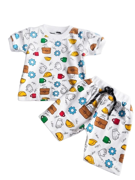 All-Over Print "Labor" Tools T-Shirt & Short Set