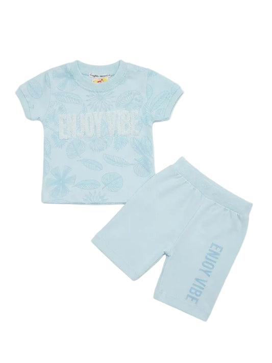 ENJOY VIBE" Leaf-Print T-Shirt & Short Set