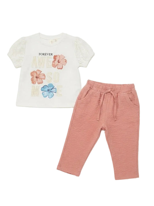 FOREVER AWESOME" Floral Tee & Trouser Set