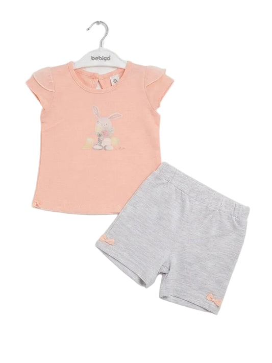 Bunny Graphic Tee & Bow-Trim Short Set
