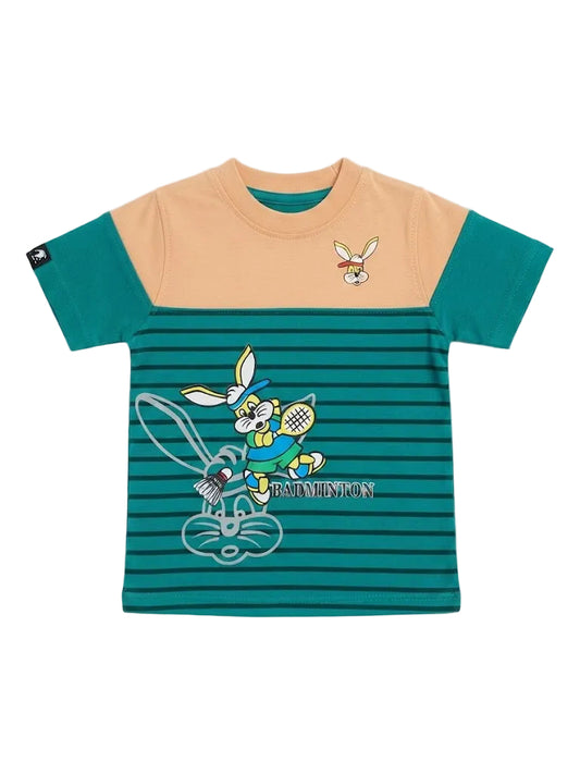 Fun Badminton Bunny Striped Colorblock Kids T-Shirt