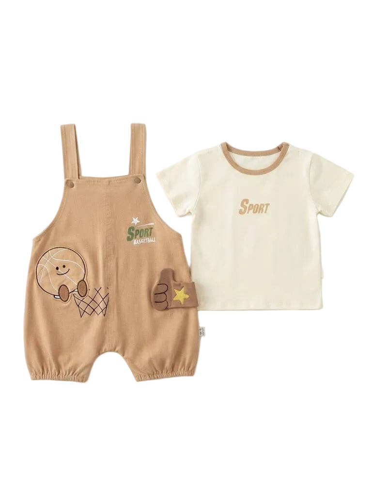 SPORT" Basketball Overalls and T-Shirt Baby Set