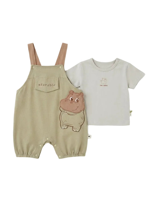 Adorable" Hippo Overalls and T-Shirt Baby Set