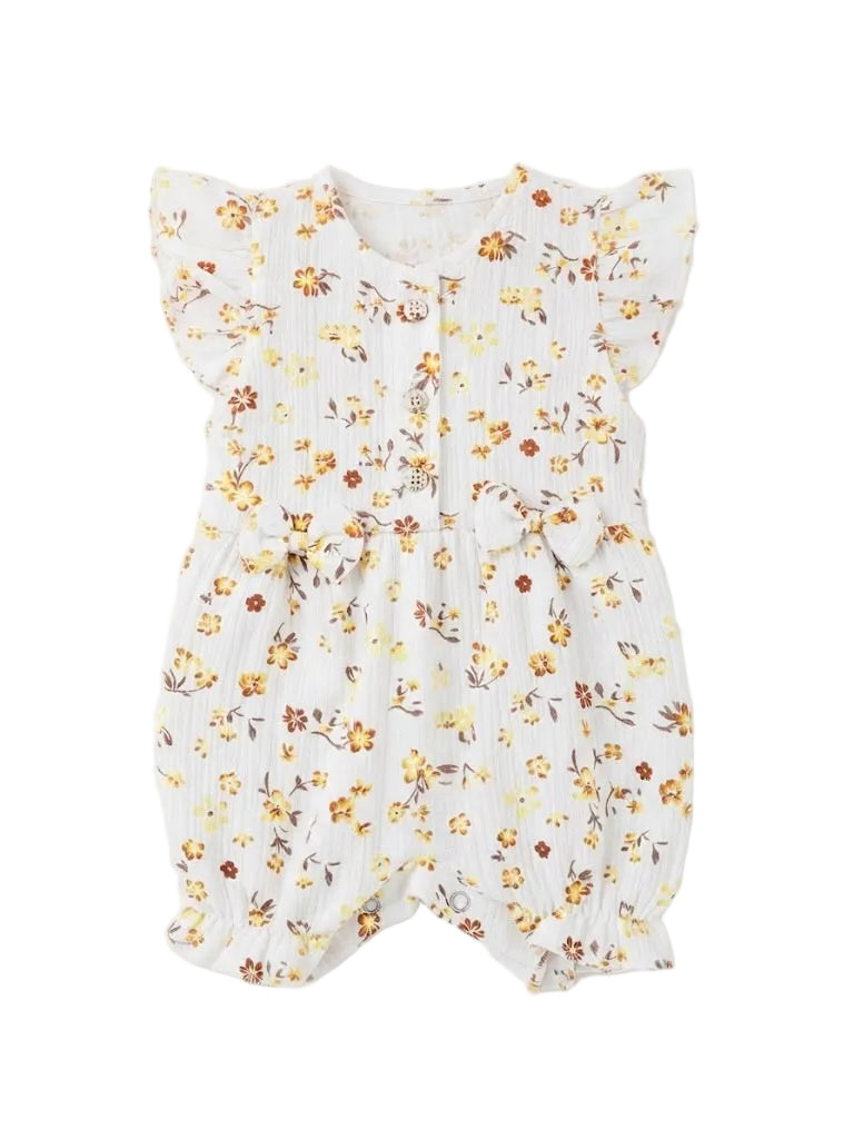 Autumn Floral Ruffle-Sleeve Baby Romper