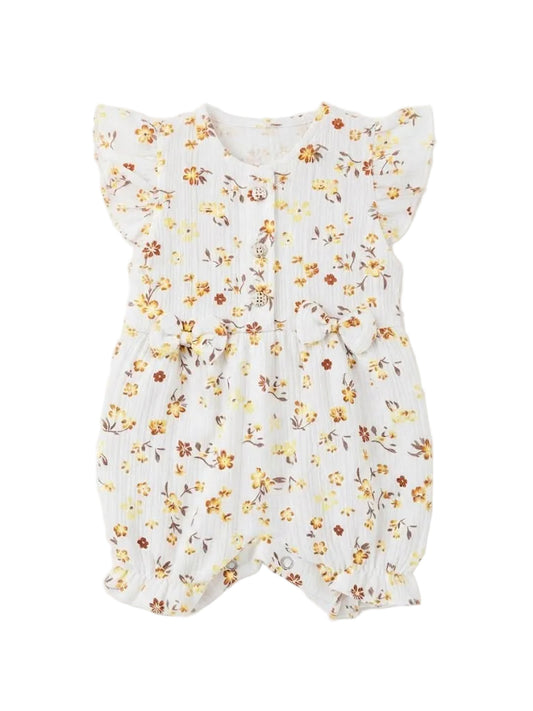 Autumn Floral Ruffle-Sleeve Baby Romper