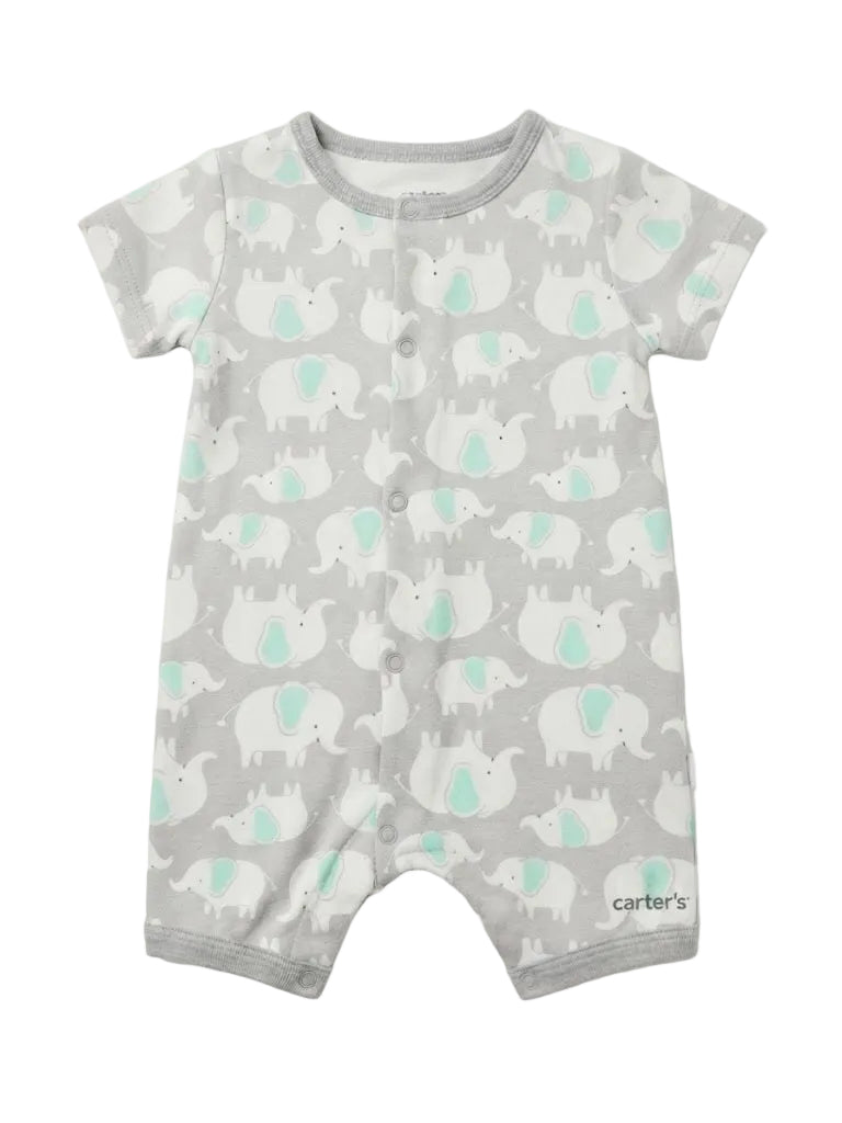 Carter's Grey Elephant Print Front-Snap Baby Romper