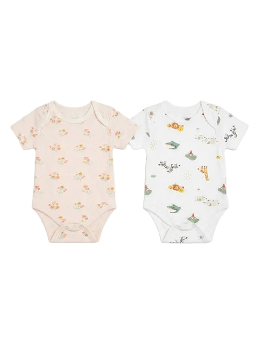 2-Pack Floral and Safari Animal Print Baby Bodysuits