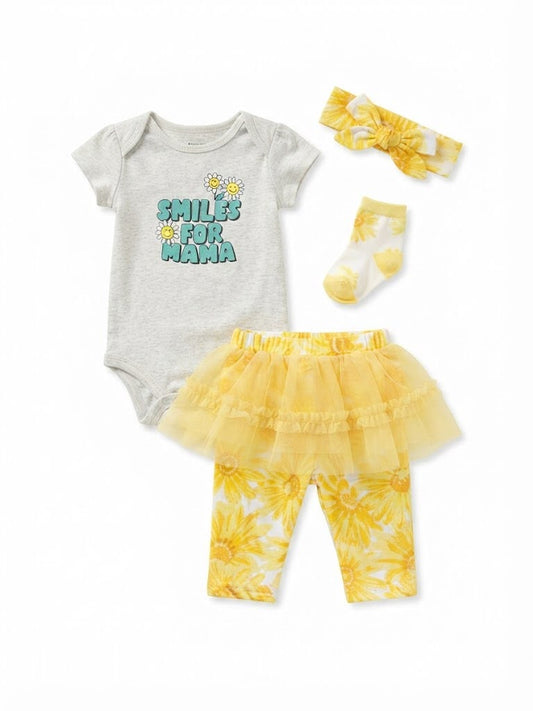 4-Piece "Smiles for Mama" Tutu Leggings, Bodysuit, Headband & Socks Set