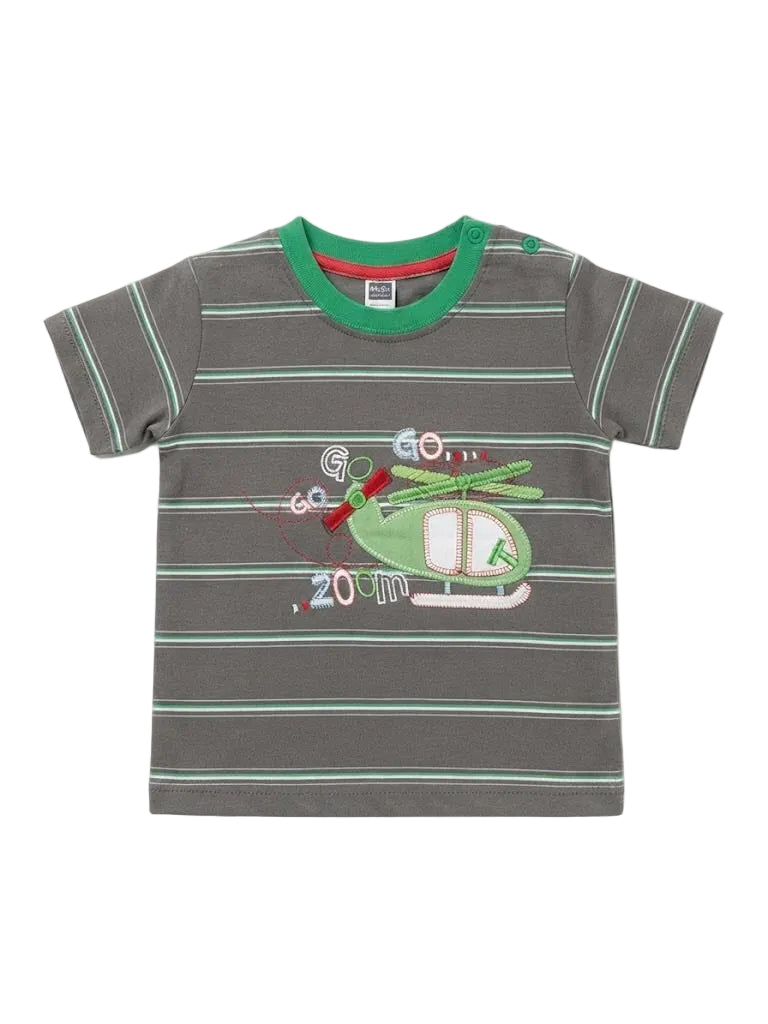 Kids' Striped "GO ZOOM" Helicopter Graphic