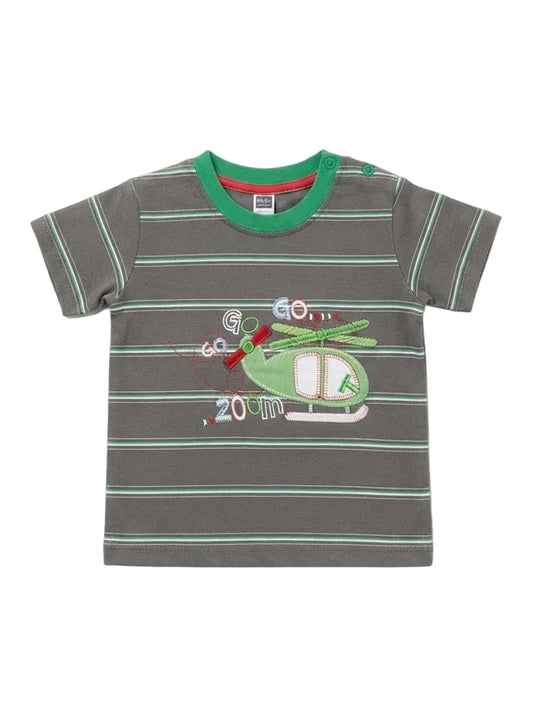 Kids' Striped "GO ZOOM" Helicopter Graphic