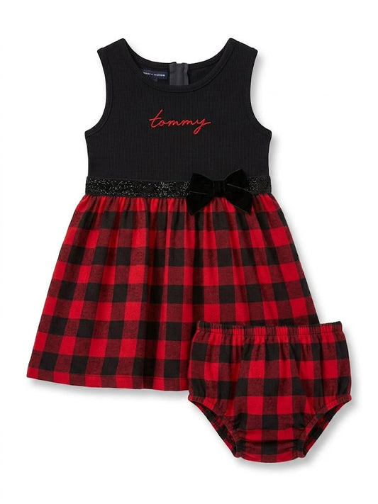 Sleeveless baby girl dress and bloomer two-piece set