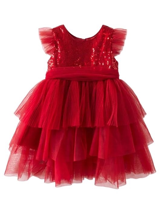 Flutter-sleeve baby/toddler girl party dress