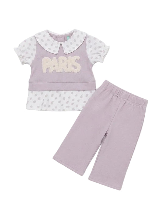 Girls' "PARADISE" Layered Collar Top & Pant Set
