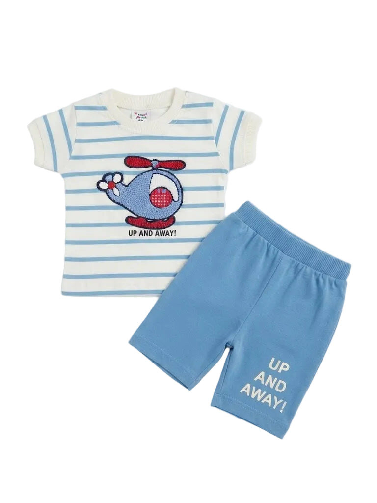 UP AND AWAY!" Helicopter Striped T-Shirt & Short Set