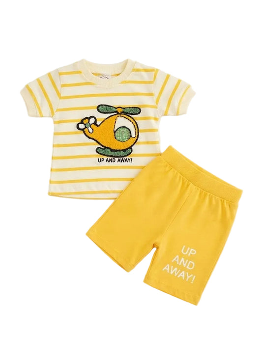 UP AND AWAY!" Helicopter Striped T-Shirt & Short Set