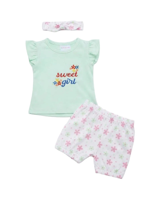 Sweet Girl" Flutter-Sleeve Top, Bloomer & Headband Set