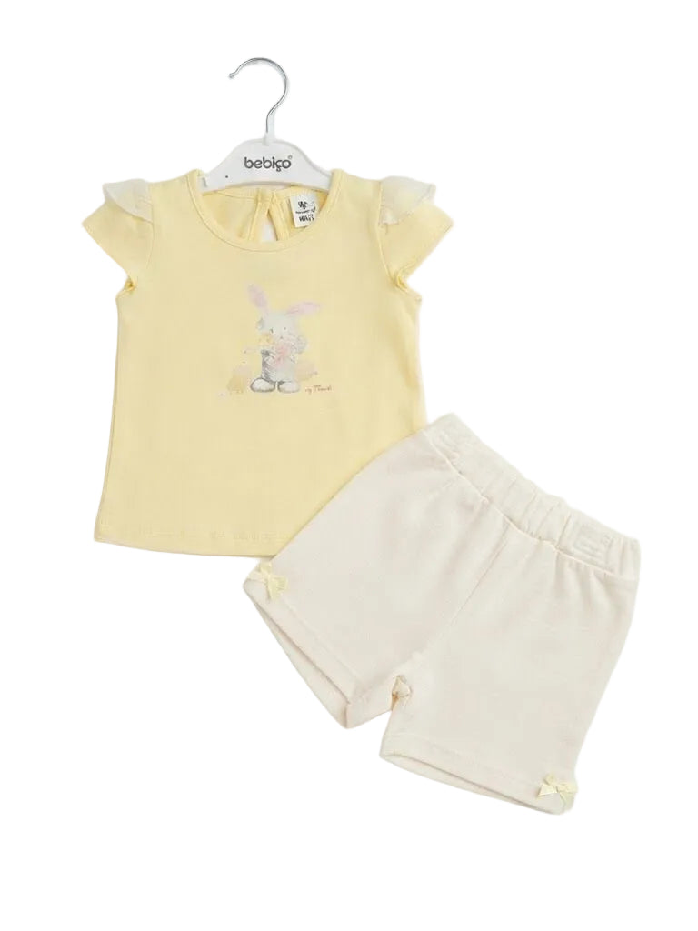 Bunny Graphic Tee & Bow-Trim Short Set