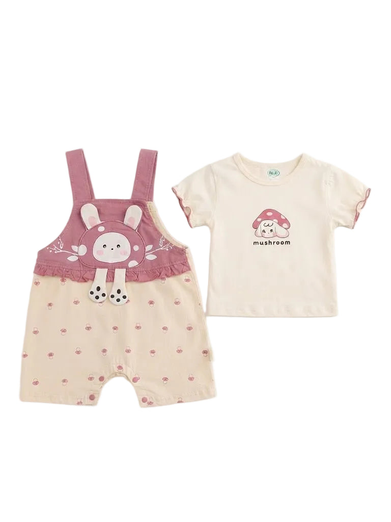 "Mushroom" Bunny Overalls and T-Shirt Baby Set