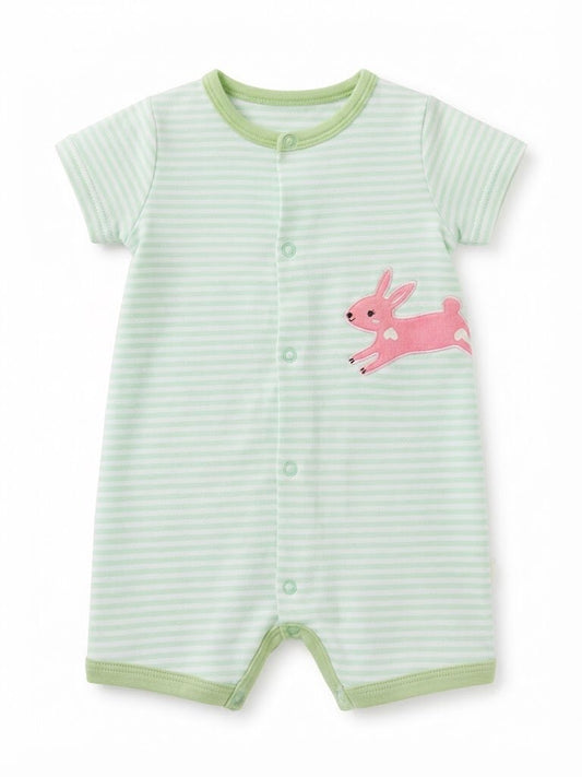 Striped Bunny Patch Front-Snap Baby Romper Set