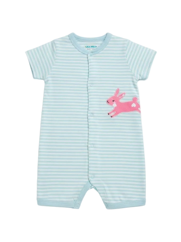 Striped Bunny Patch Front-Snap Baby Romper Set