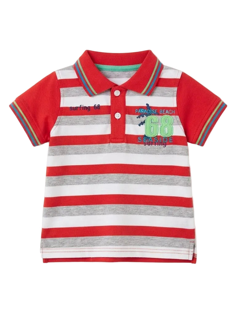 Boys' Striped "PARADISE BEACH 68" Polo Shirt